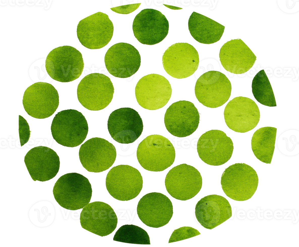 Circular arrangement of vibrant green watercolor dots for design png
