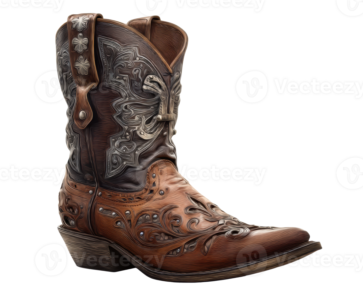 Western cowboy boot design with intricate patterns and details png