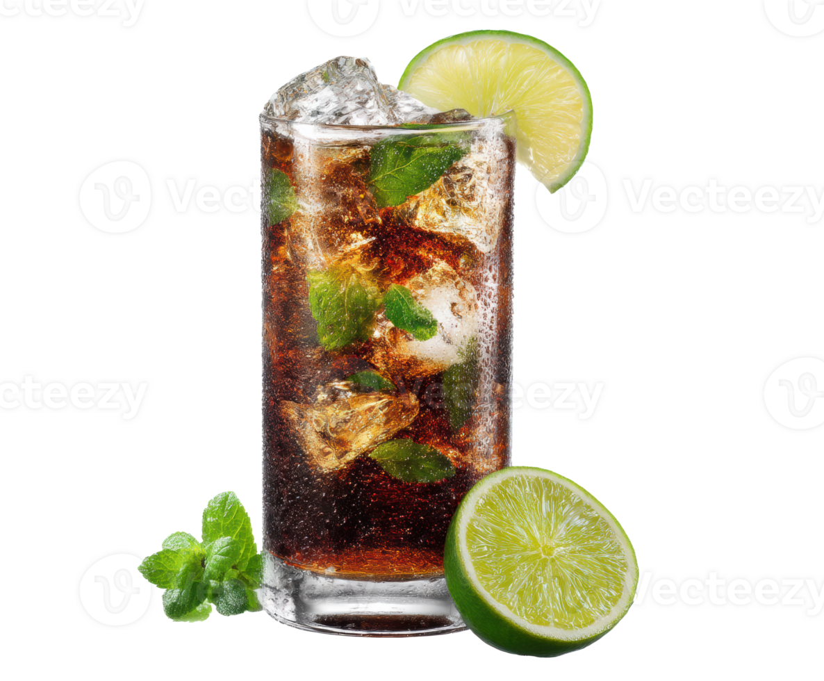 Refreshing cocktail with mint and lime in a tall glass png