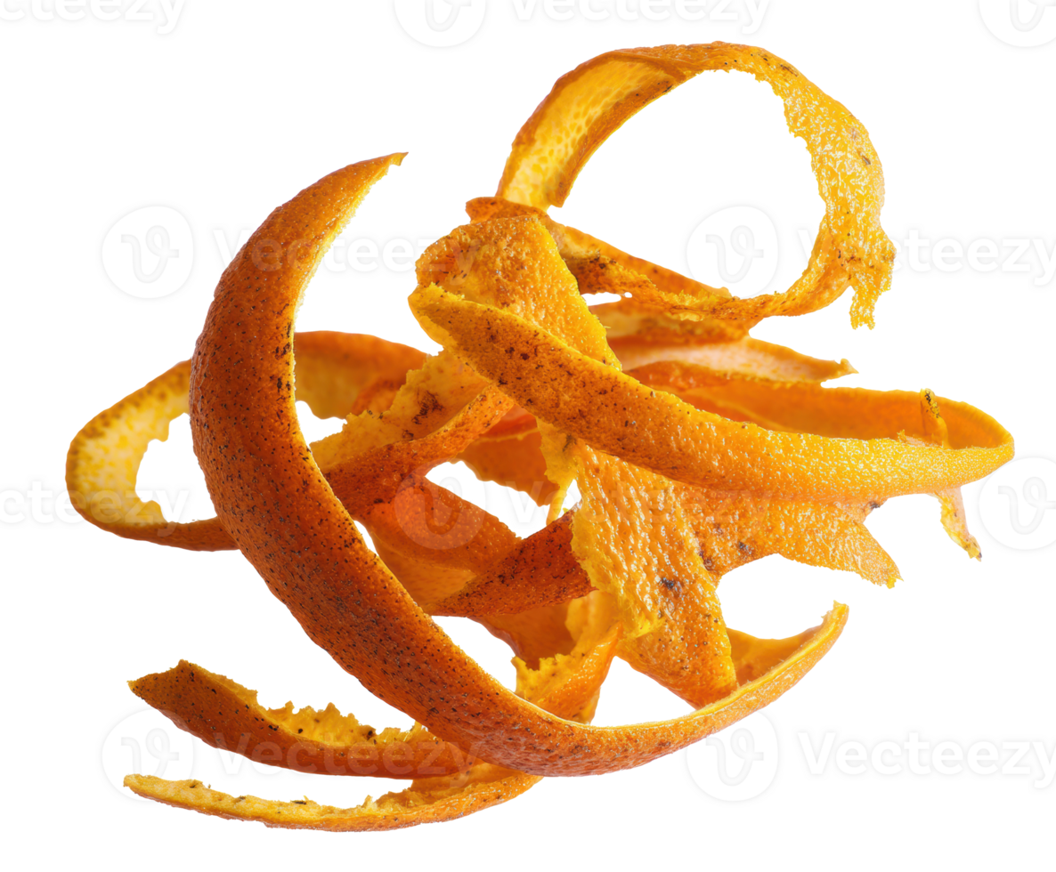 Vibrant orange peel spirals for creative culinary use png