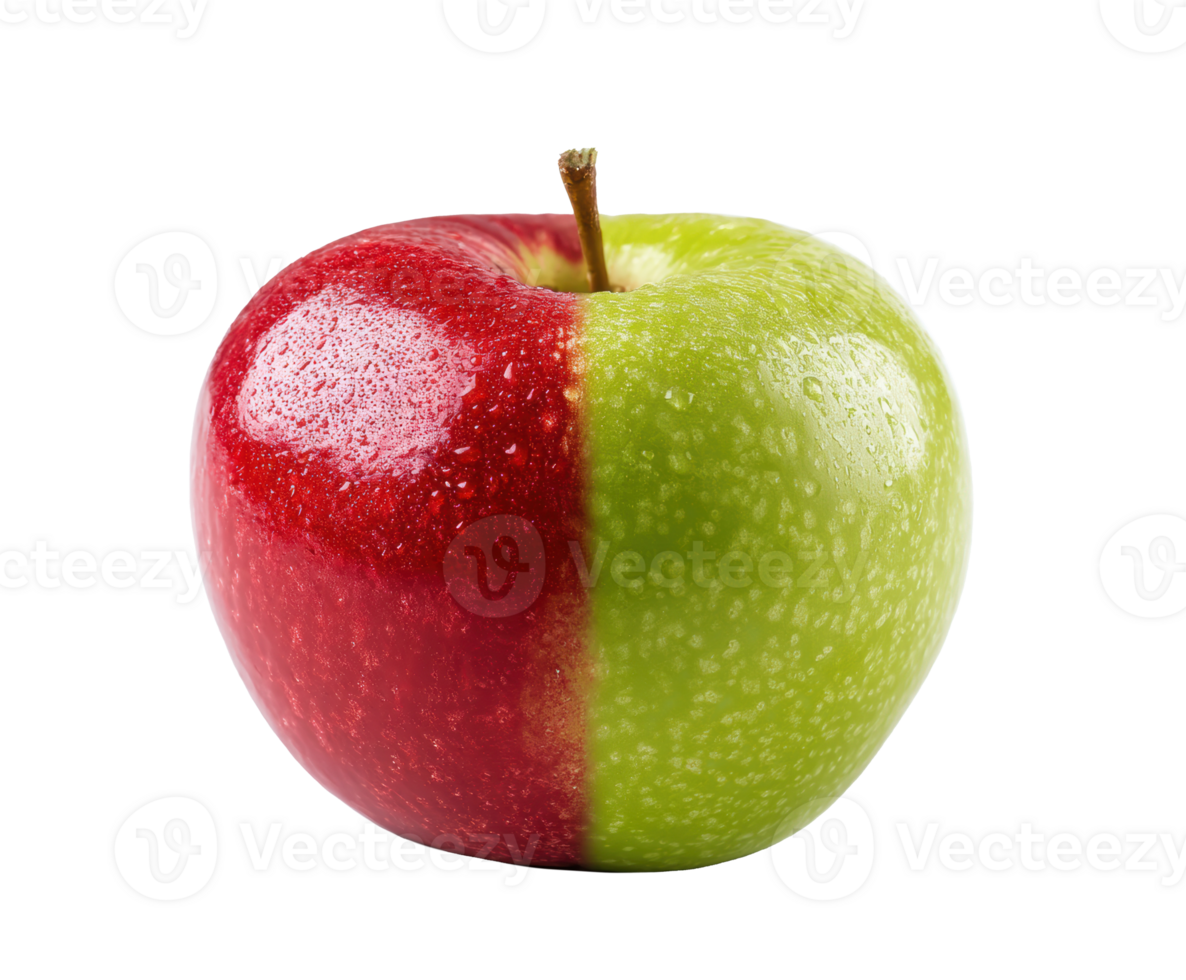 Unique half red half green apple for creative culinary uses png