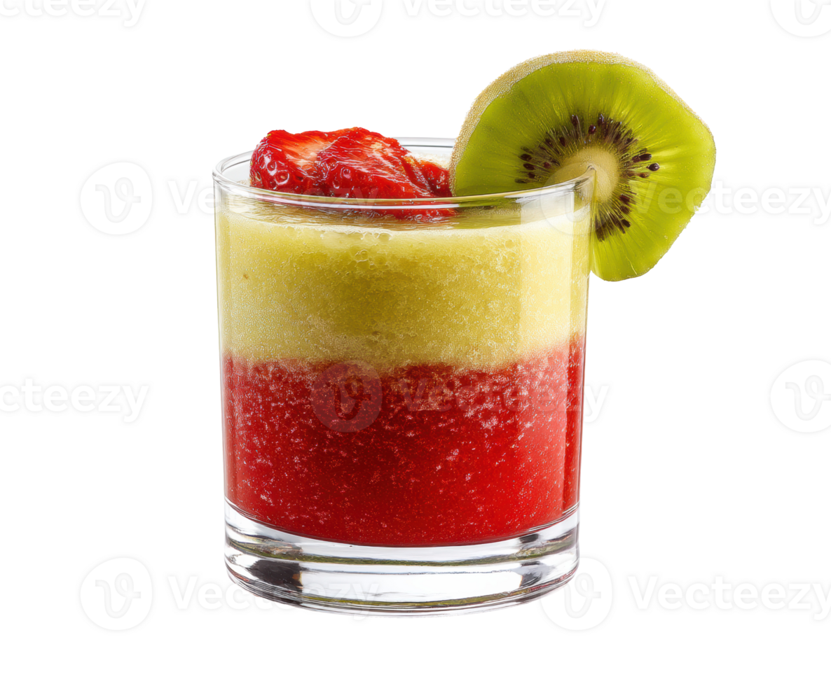 Refreshing fruit layered drink with strawberry and kiwi garnish png
