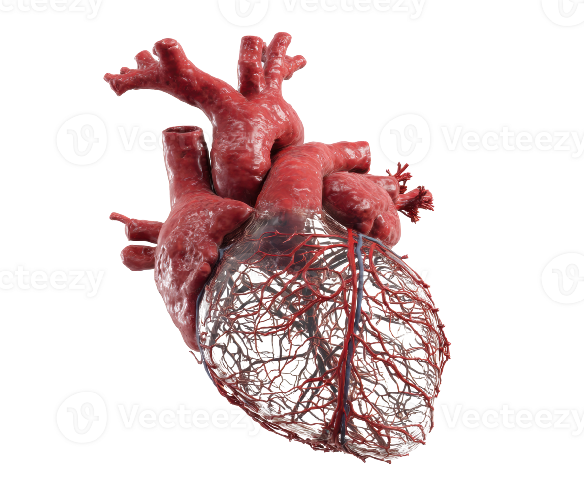 Human heart anatomy model with detailed vascular structure png