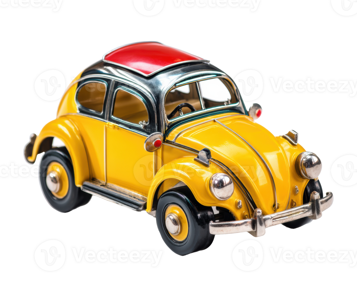 Vintage yellow car model with red roof for decorative use png