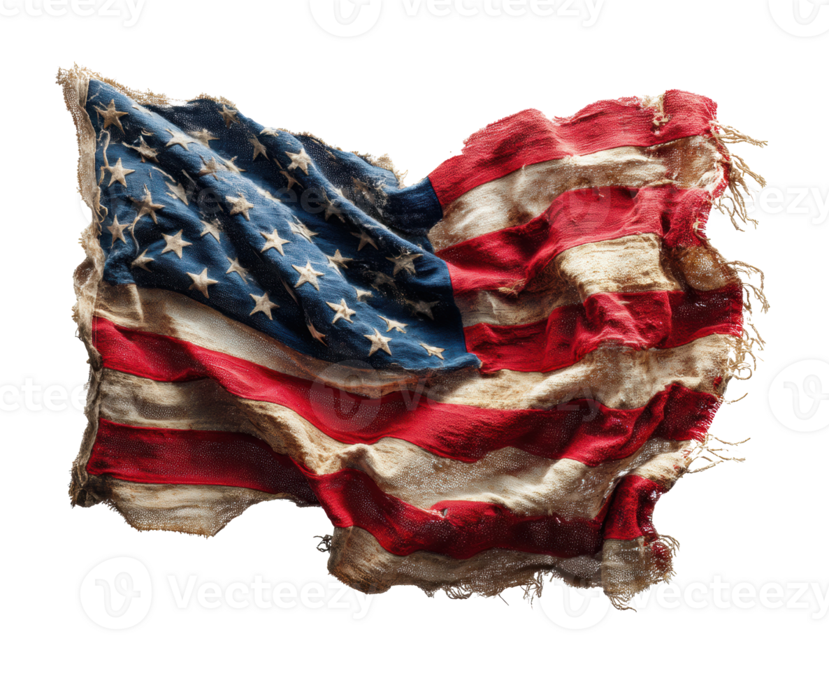 Worn American flag symbolizing patriotism and heritage png