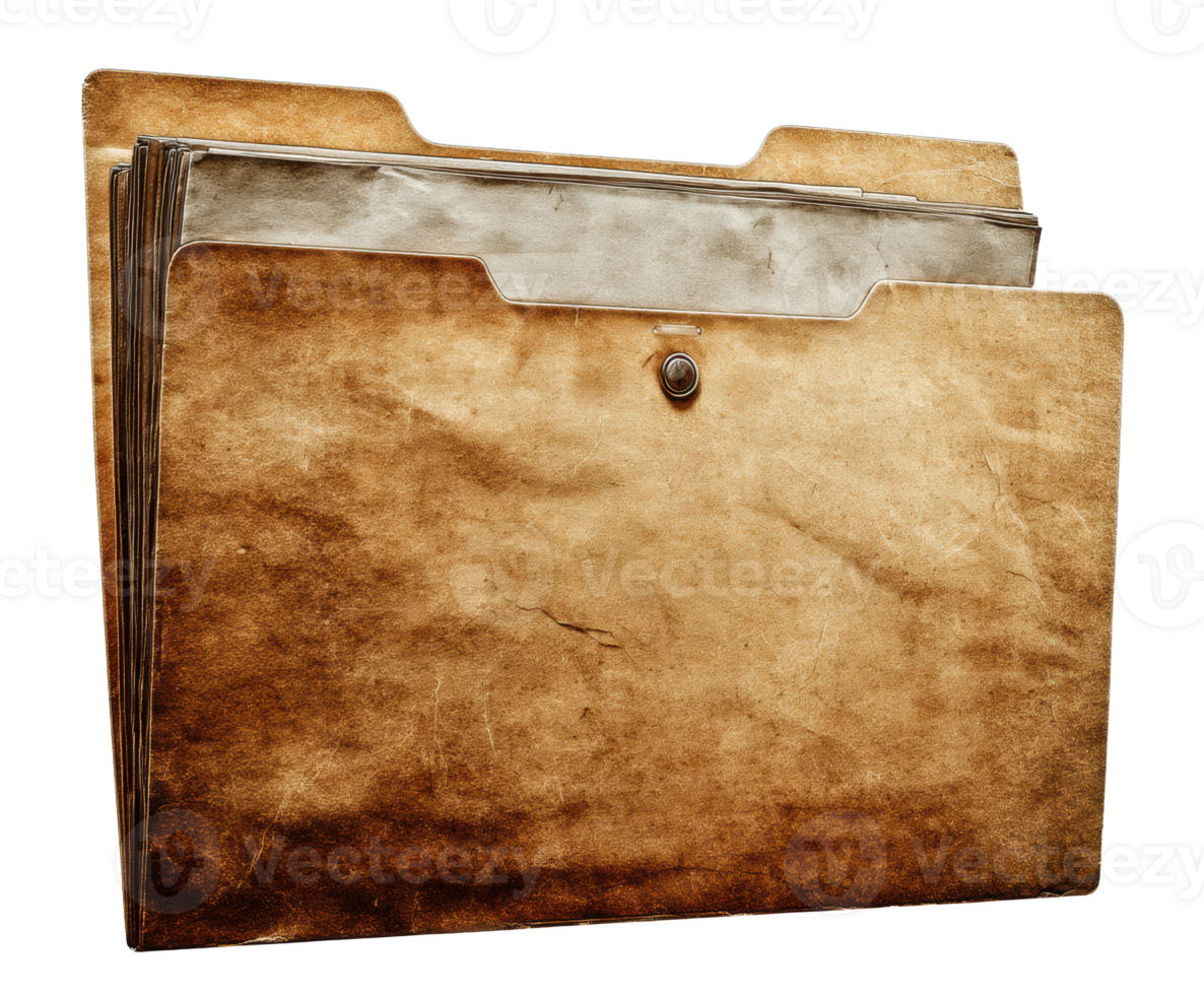 Vintage file folders stacked for organization in office setting png