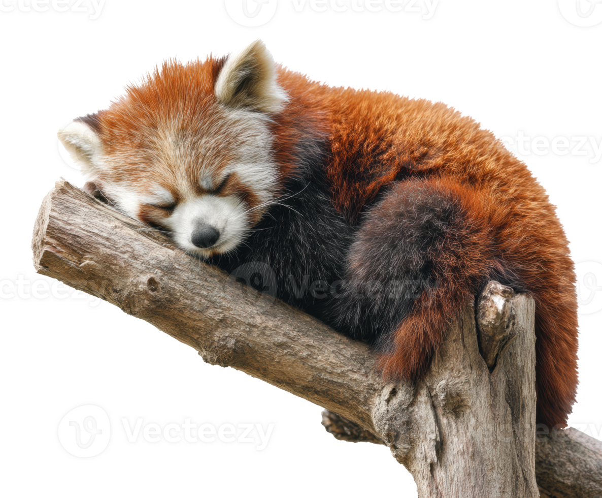 Red panda resting on a tree branch in peaceful slumber png