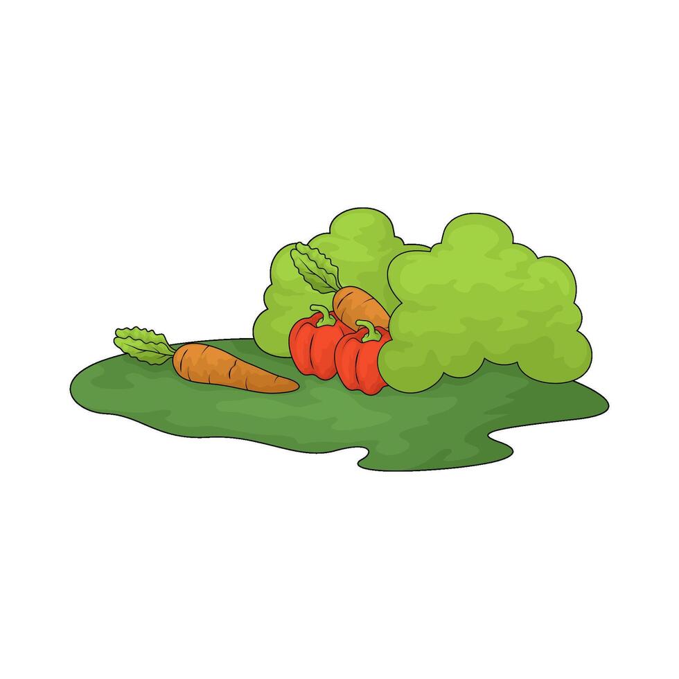 vegetables among bushes vector