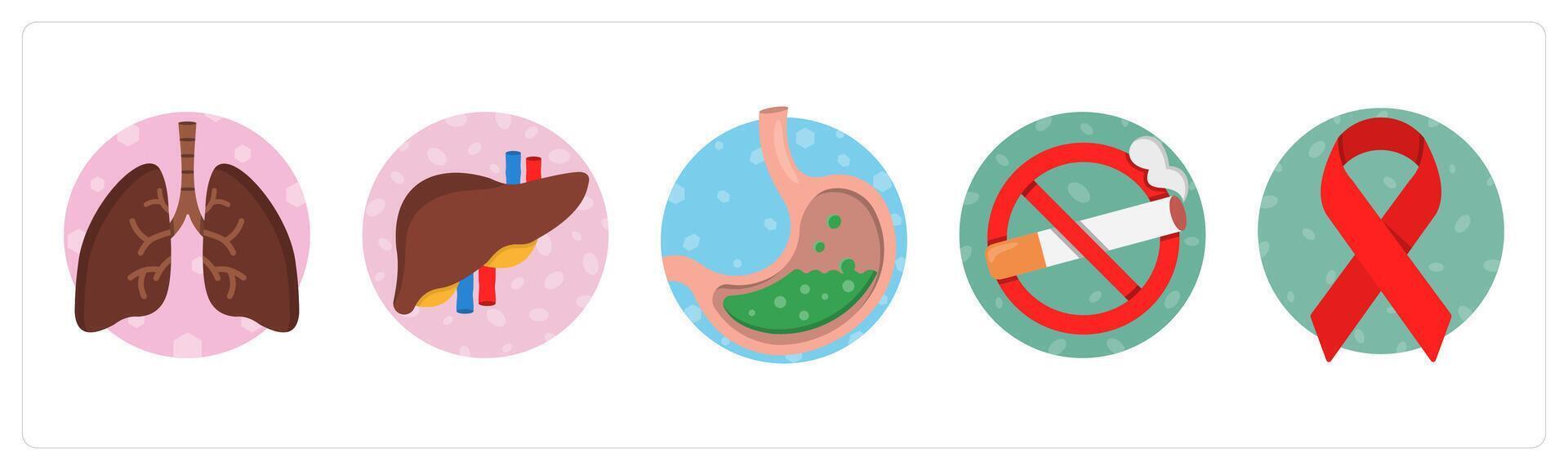 A set of 5 mix icons as lungs, liver, stomach vector