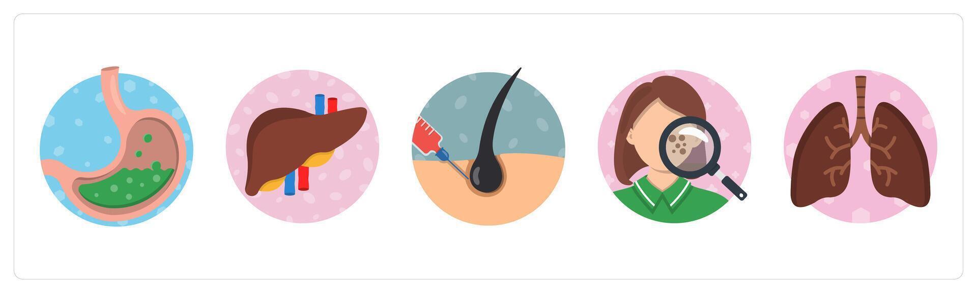 A set of 5 mix icons as stomach, liver, hair transplant vector