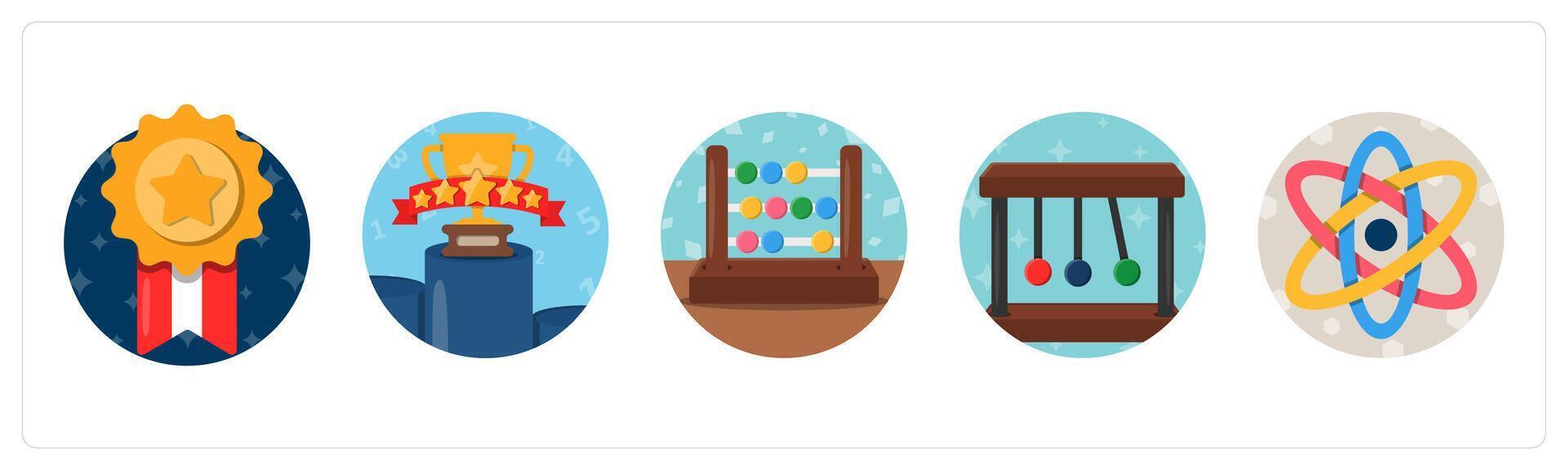 A set of 5 mix icons as badge, achievement, abacus vector