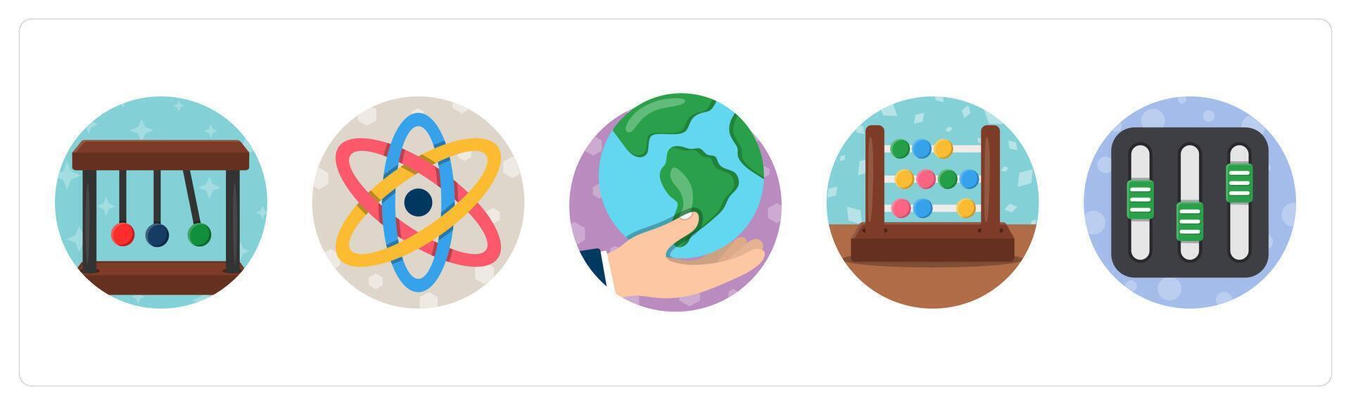 A set of 5 mix icons as newton, atom, save earth vector