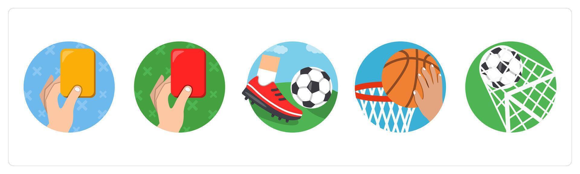A set of 5 mix icons as yellow card, red card, kick football vector