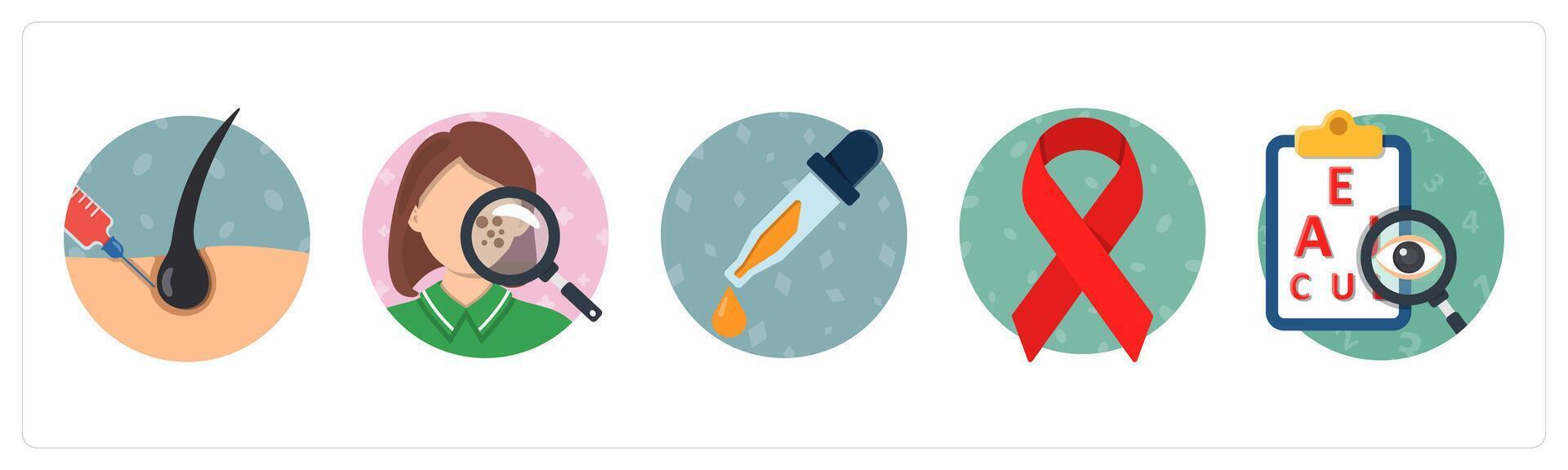 A set of 5 mix icons as hair transplant, dislike, dropper vector
