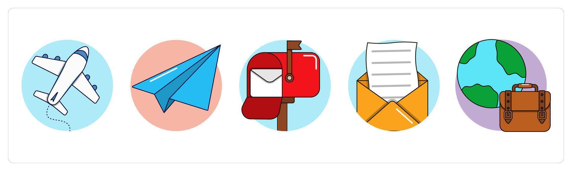 A set of 5 business icons as plane, paper plane, mail box vector