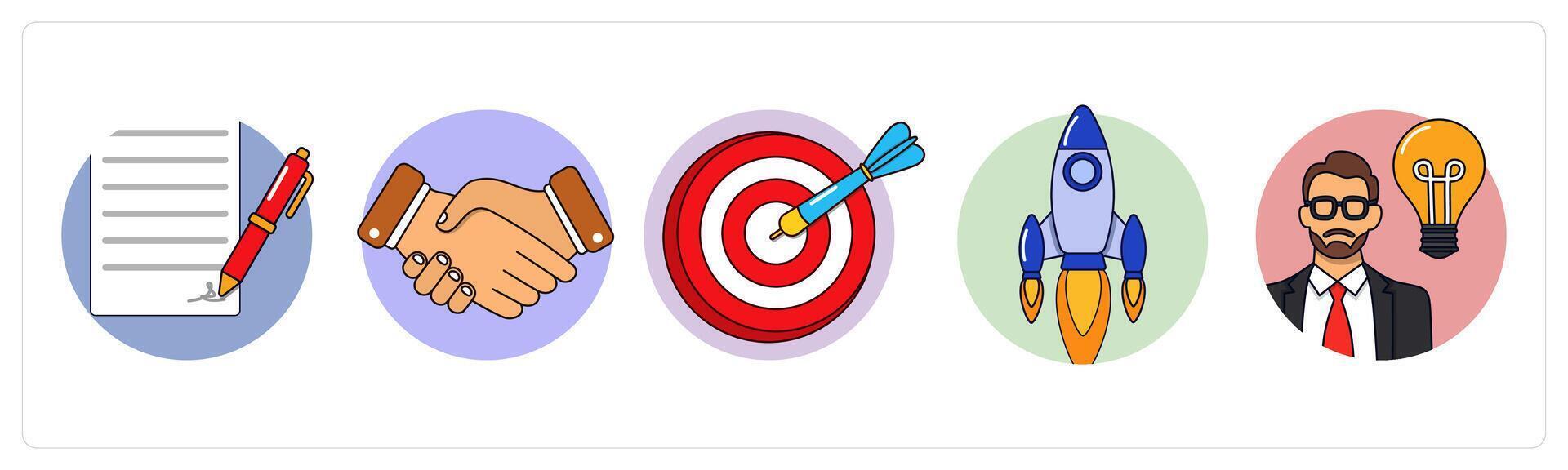 A set of 5 business icons as contract, partnership, target vector