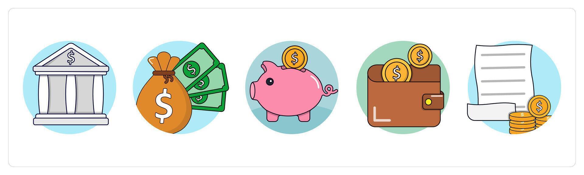 A set of 5 business icons as bank, investment, piggy bank vector