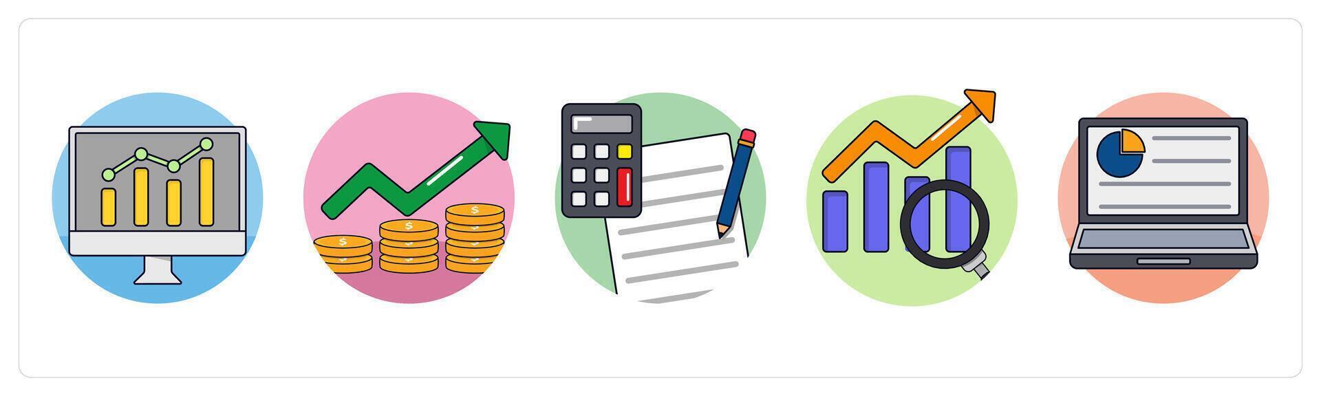 A set of 5 business icons as online analytics, financial growth, business calculation vector