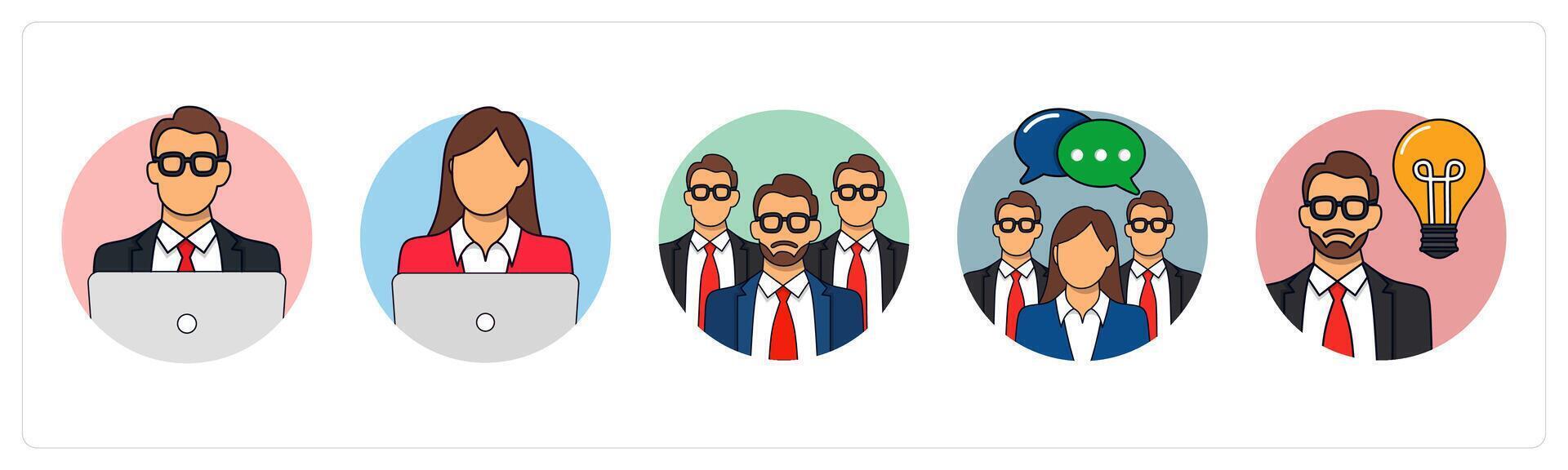 A set of 5 business icons as working man, working women, team vector