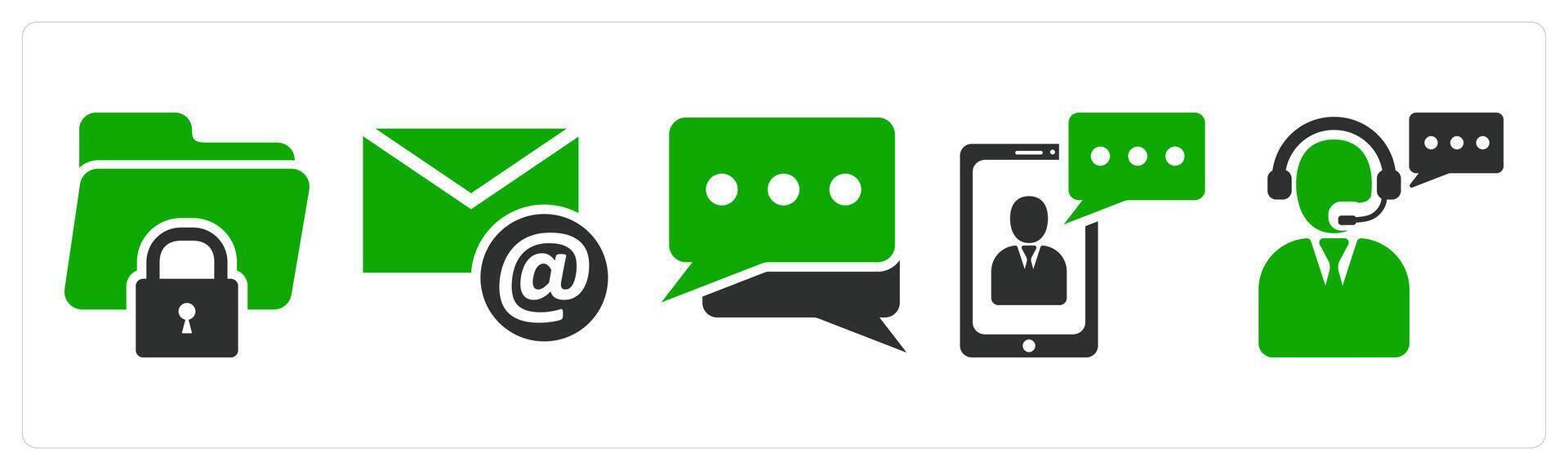 A set of 5 business icons as secure folder, email, message vector