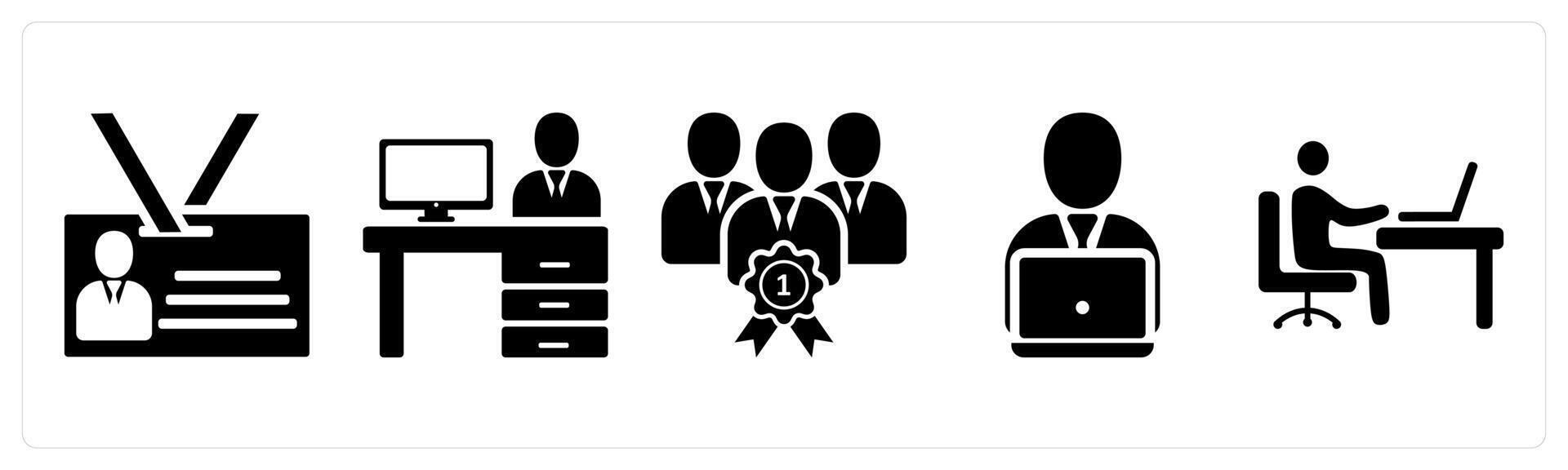 A set of 5 business icons as id card, office, manager in black color vector