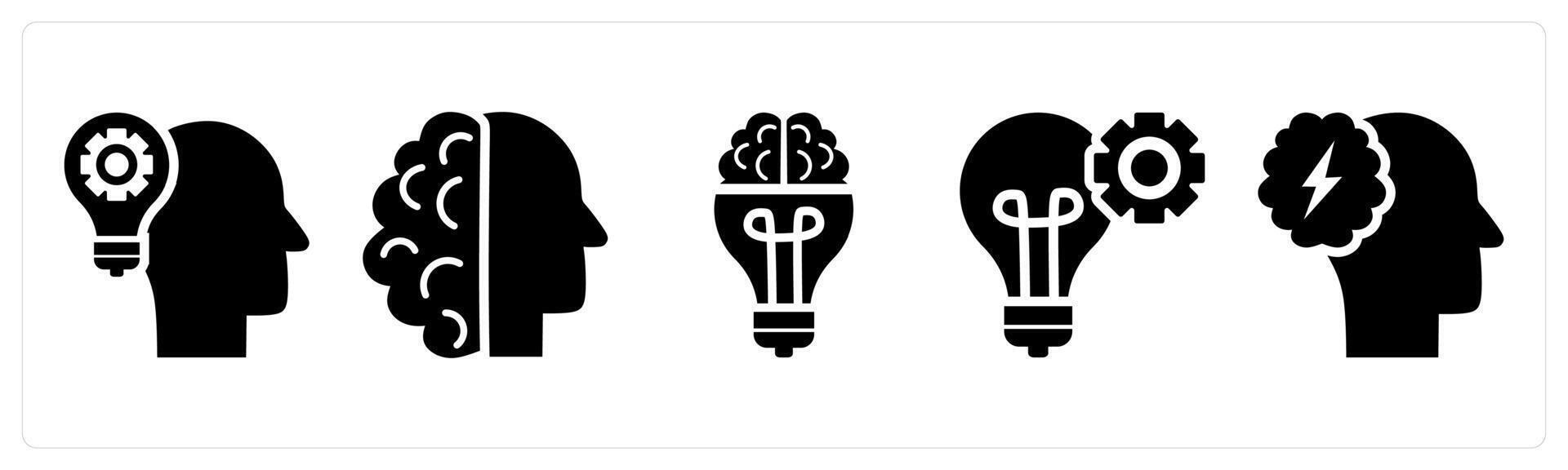 A set of 5 business icons as idea, brainstorming, innovation in black color vector
