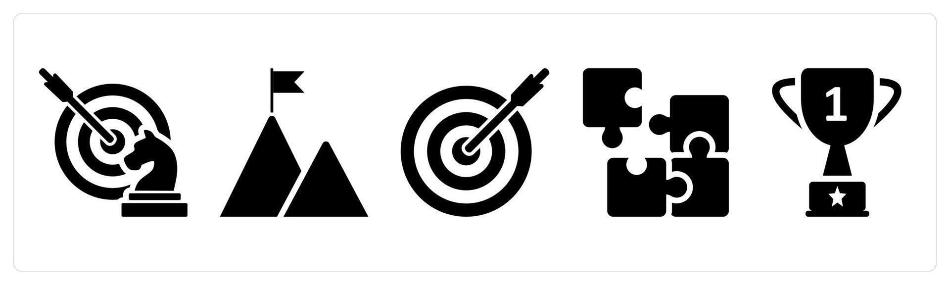 A set of 5 business icons as strategy, mission, target in black color vector