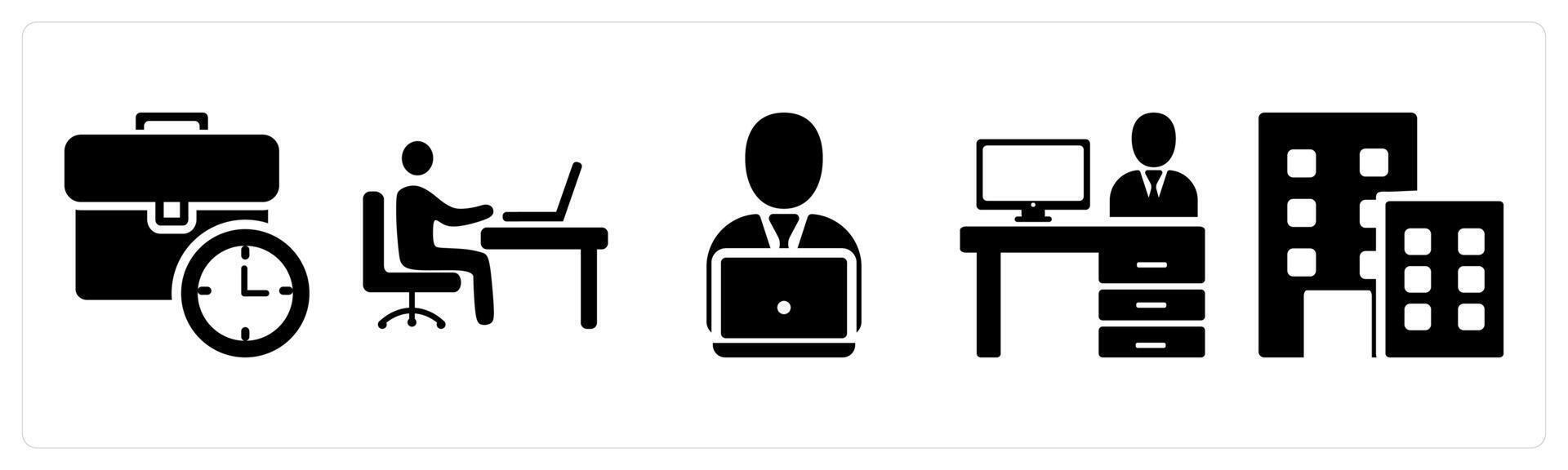A set of 5 business icons as office work, office building, business in black color vector
