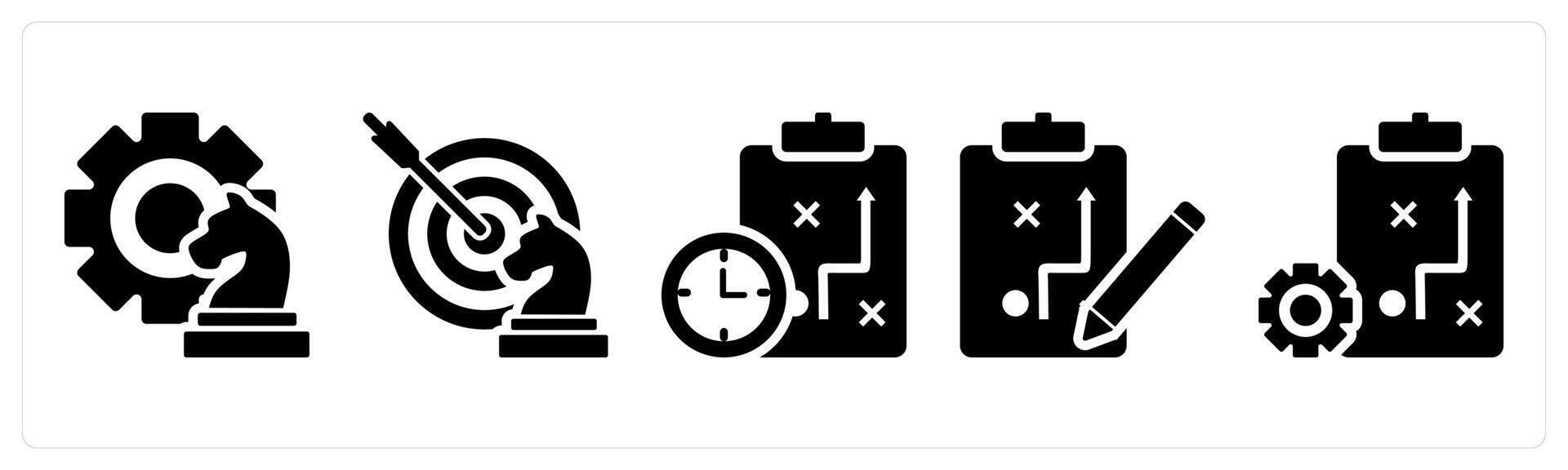 A set of 5 business icons as strategy, plan, planning in black color vector