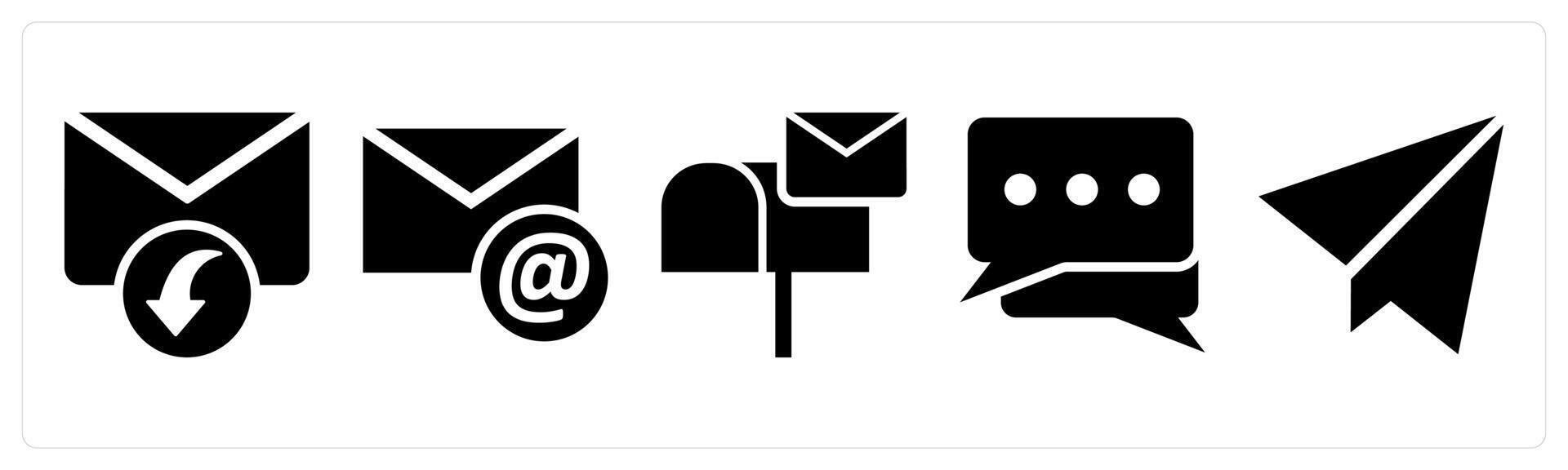 A set of 5 business icons as receive message, email, mail box in black color vector