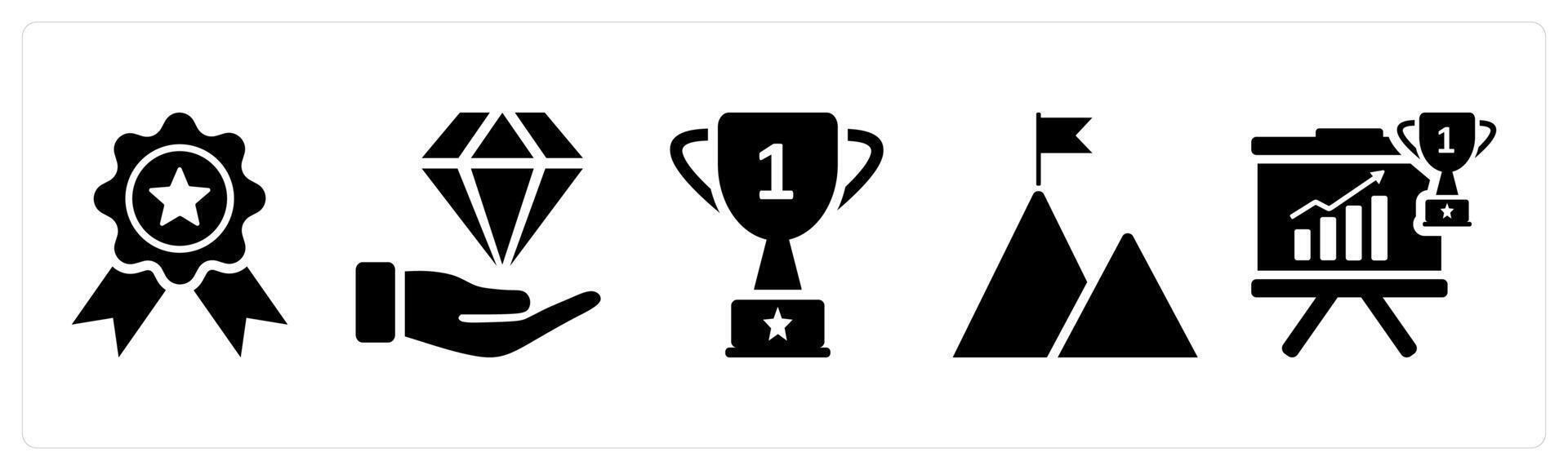 A set of 5 business icons as badge, gem, trophy in black color vector