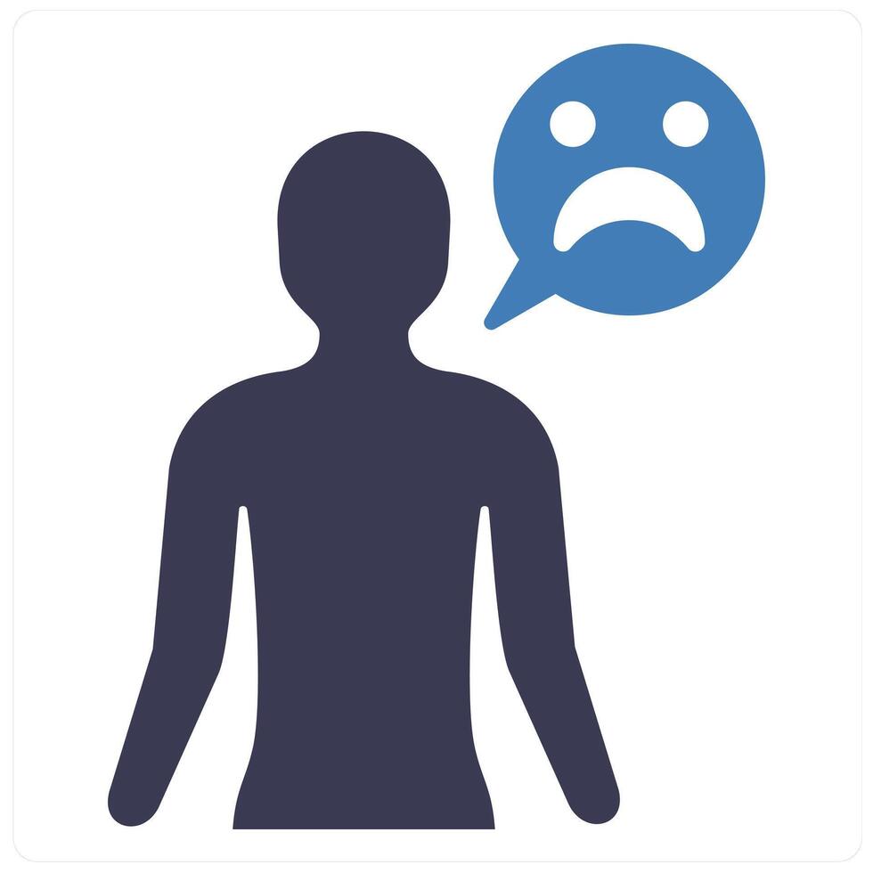 Unsatisfied and disappointed icon concept in blue filled color vector