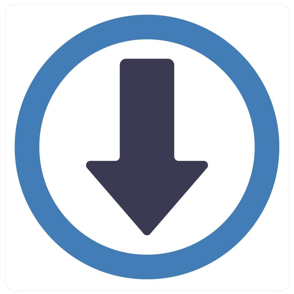 Down and way icon concept in blue filled color vector