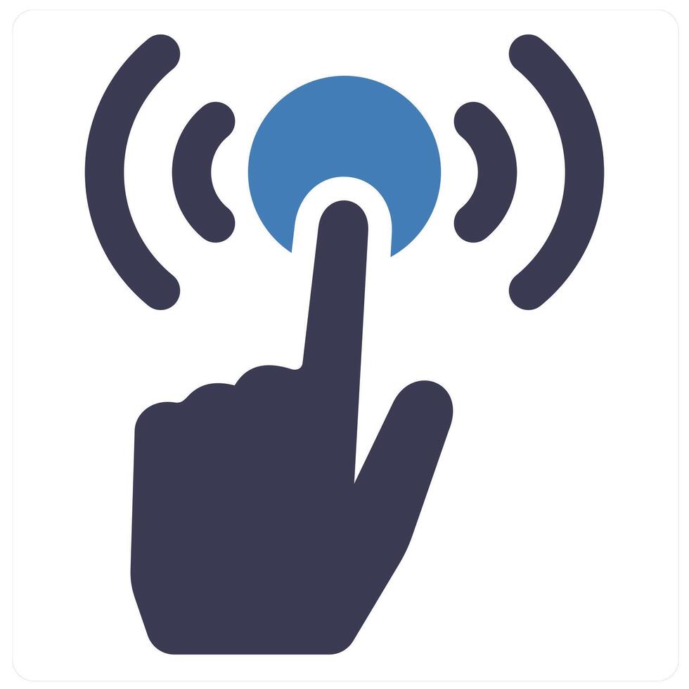 Button and finger icon concept in blue filled color vector