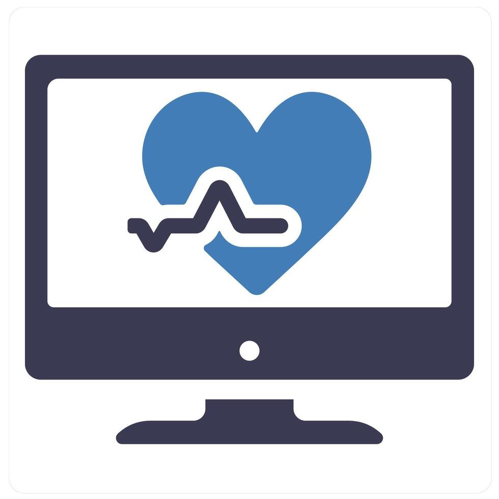 Monitor and ecg icon concept in blue filled color vector