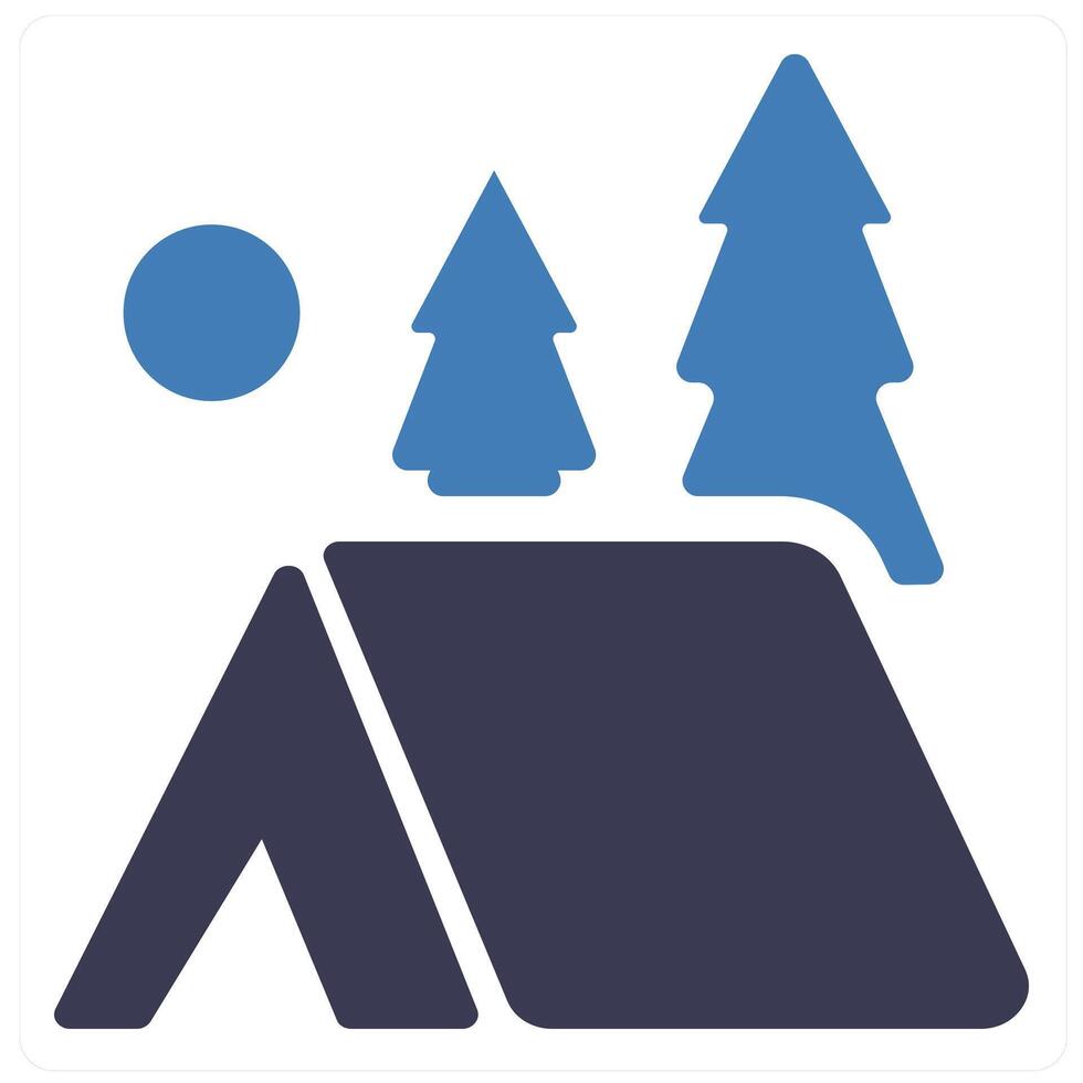 Camping and cap icon concept in blue filled color vector