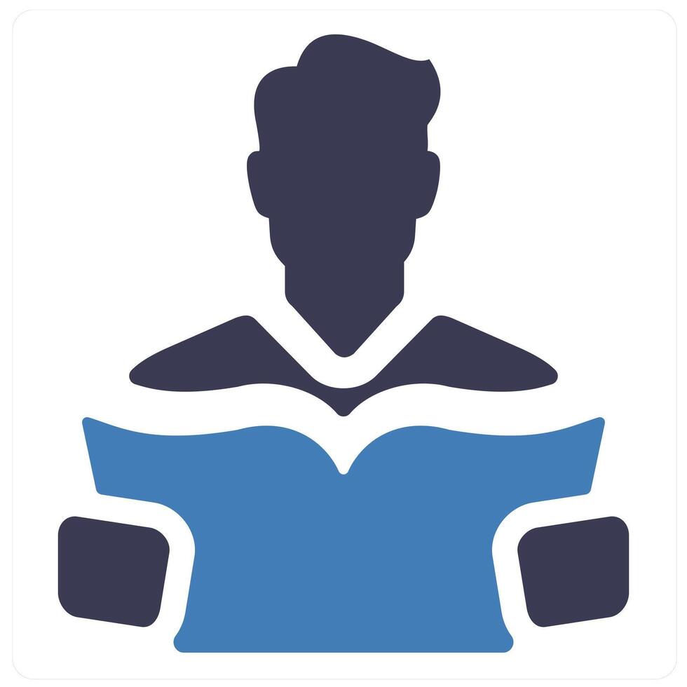 Reading and reader icon concept in blue filled color vector
