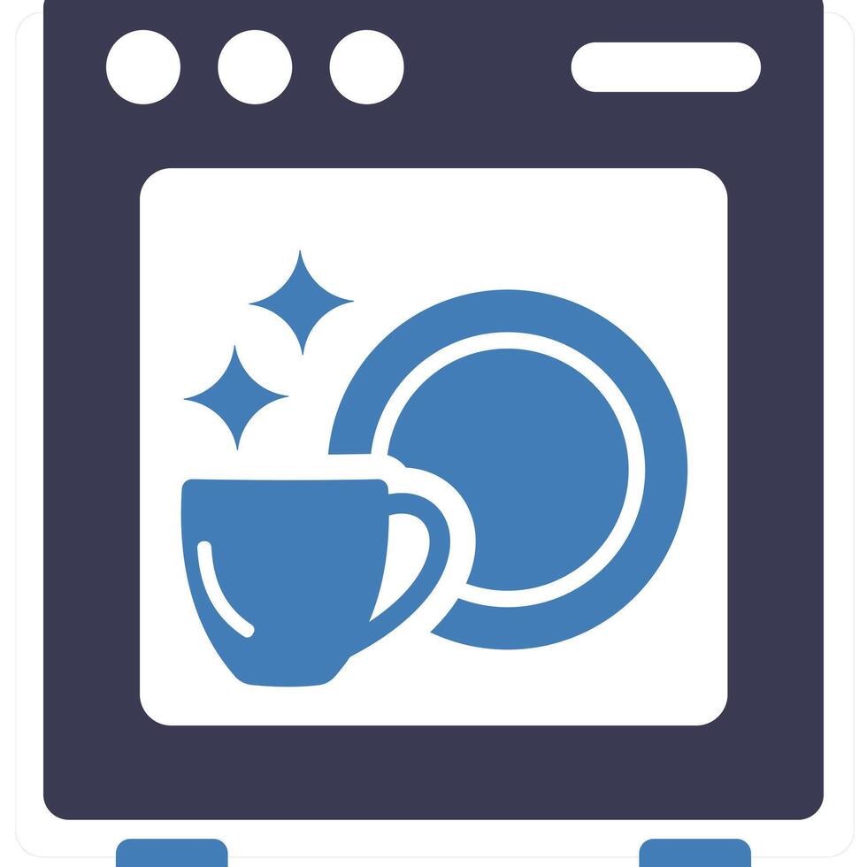 Dishwasher and dish icon concept in blue filled color vector