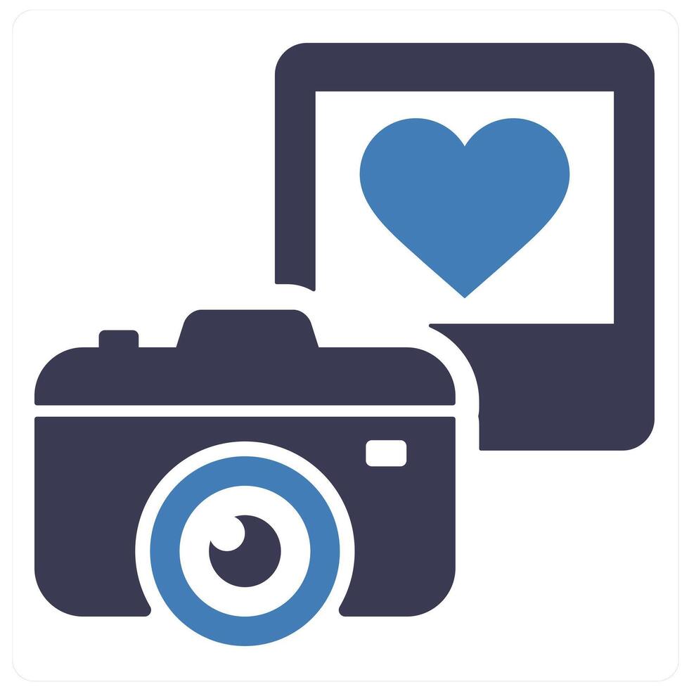 Souvenir and camera icon concept in blue filled color vector