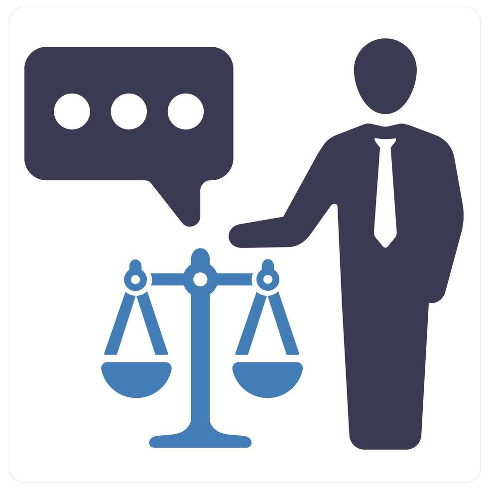 Lawyer and law icon concept in blue filled color vector