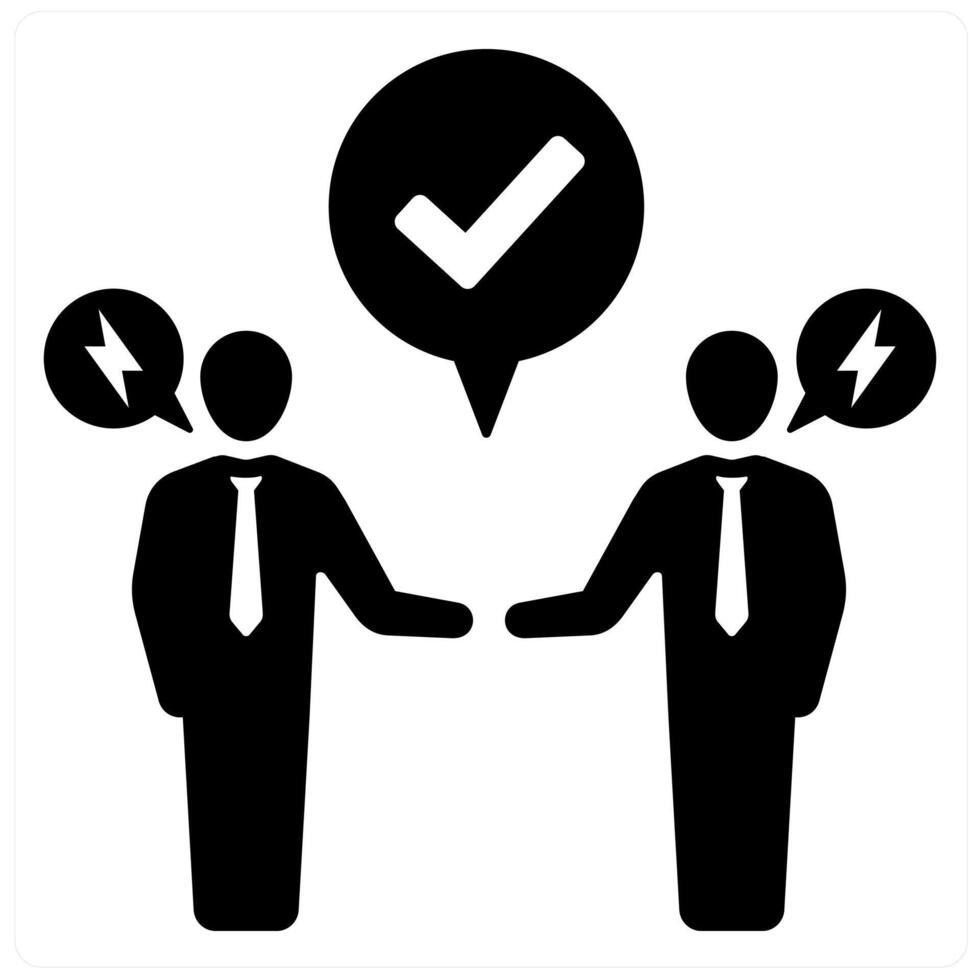 Conflict Resolution and violence icon concept in black filled color vector
