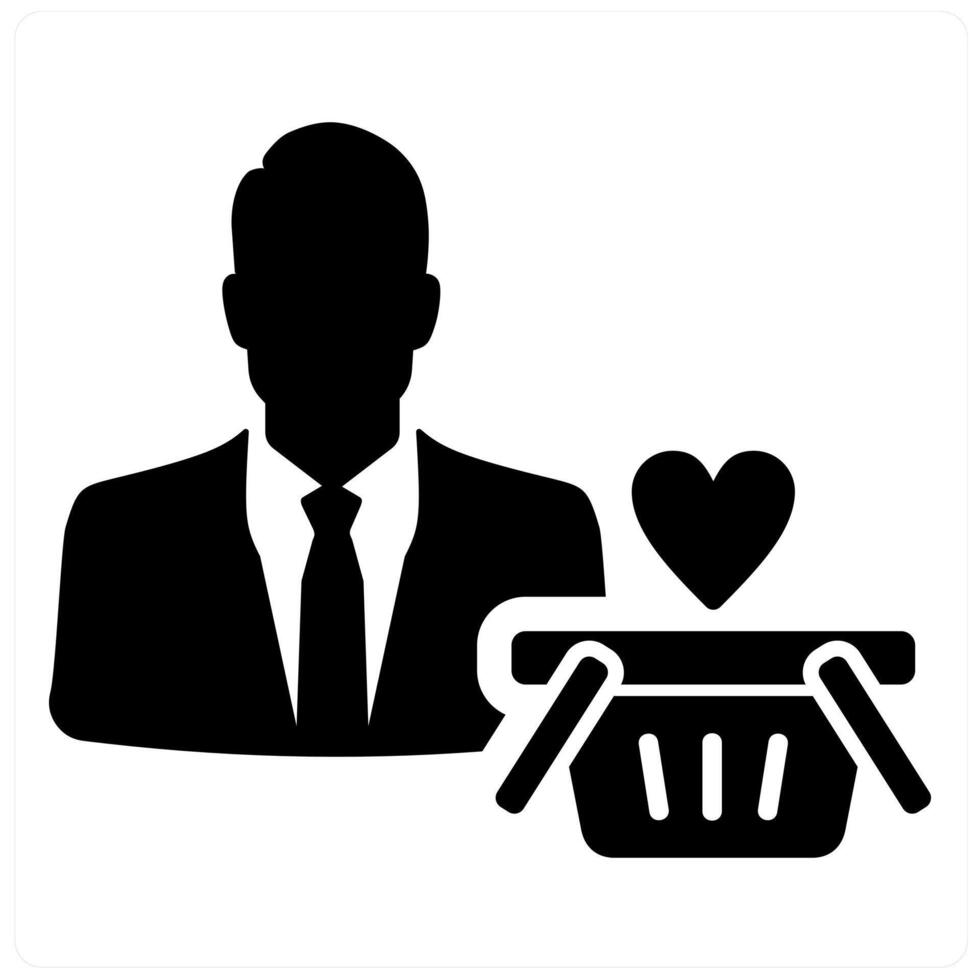 Customer and man icon concept in black filled color vector