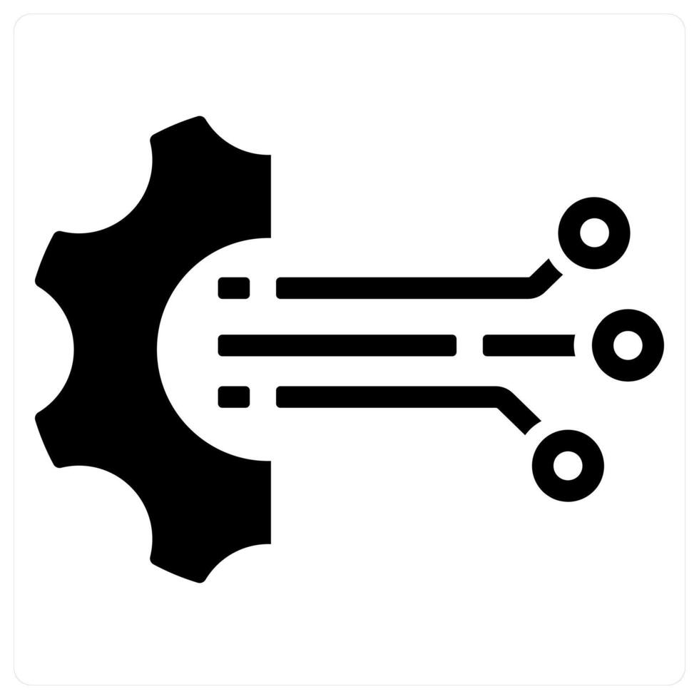 Technology and gear icon concept in black filled color vector