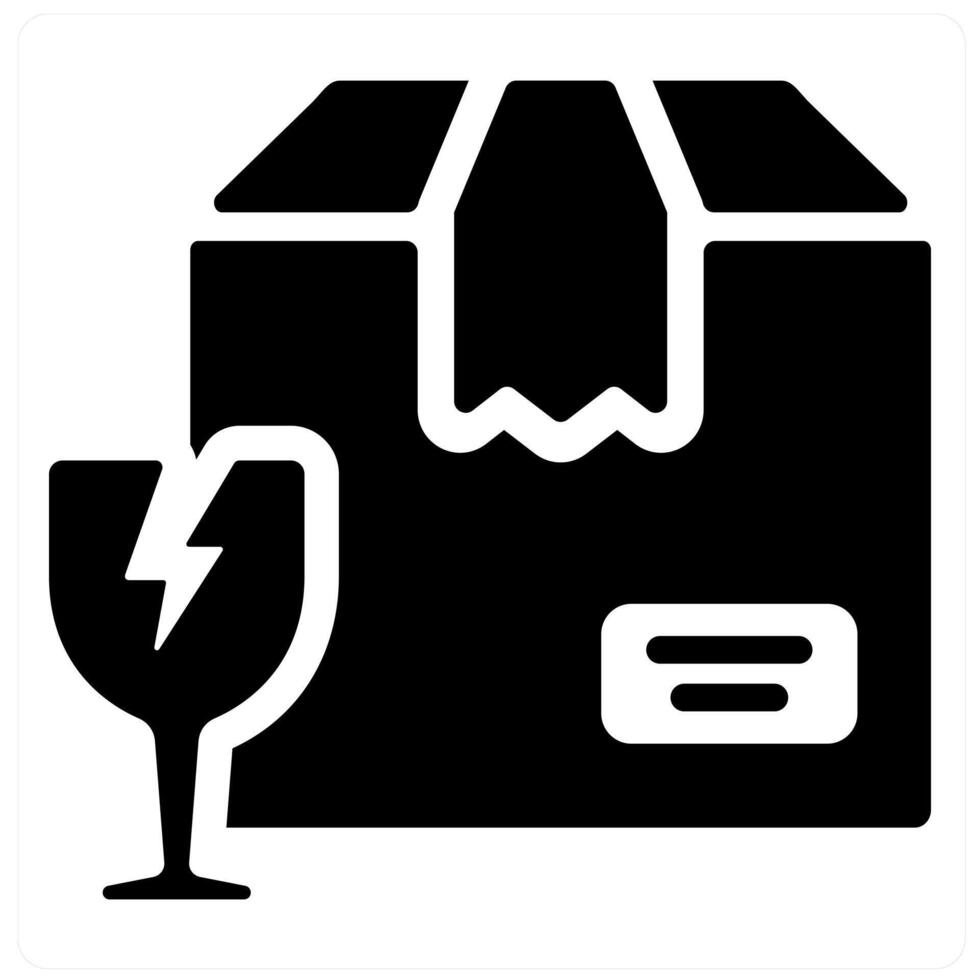 Fragile and box icon concept in black filled color vector