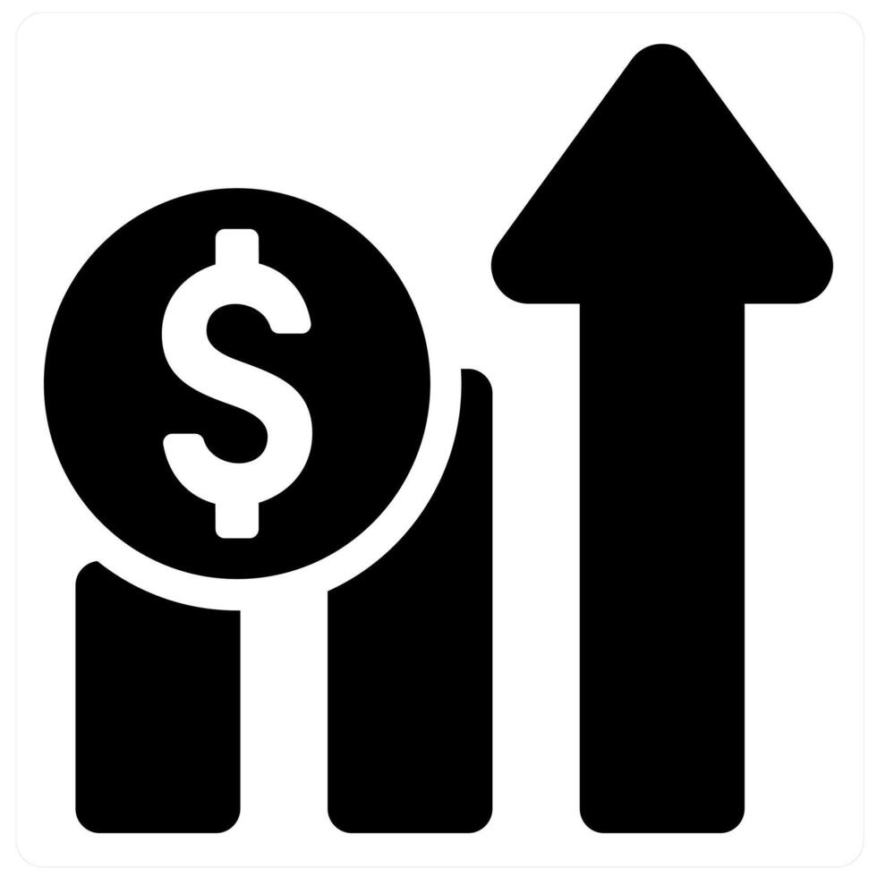 Sale and growth icon concept in black filled color vector