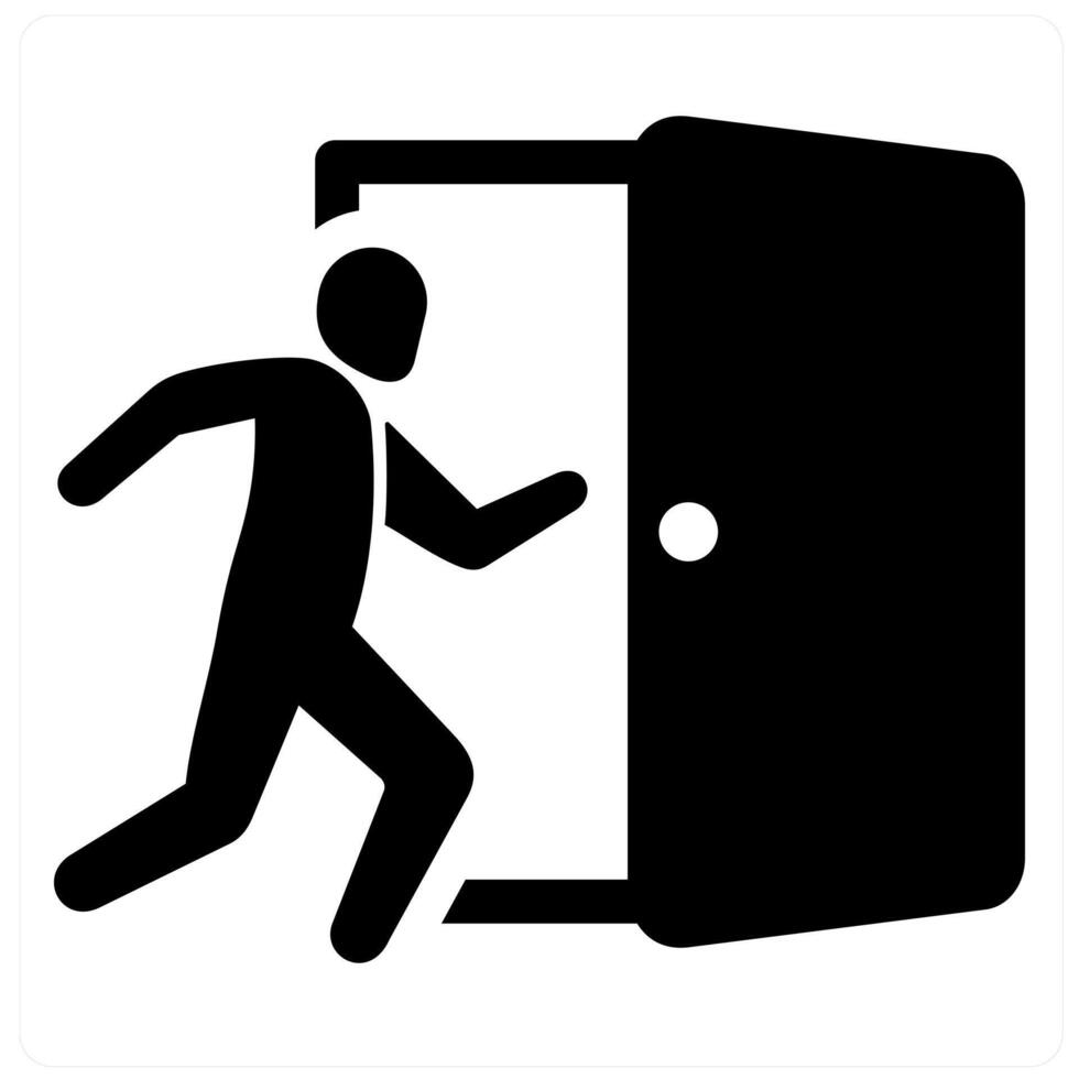 Evacuation and door icon concept in black filled color vector