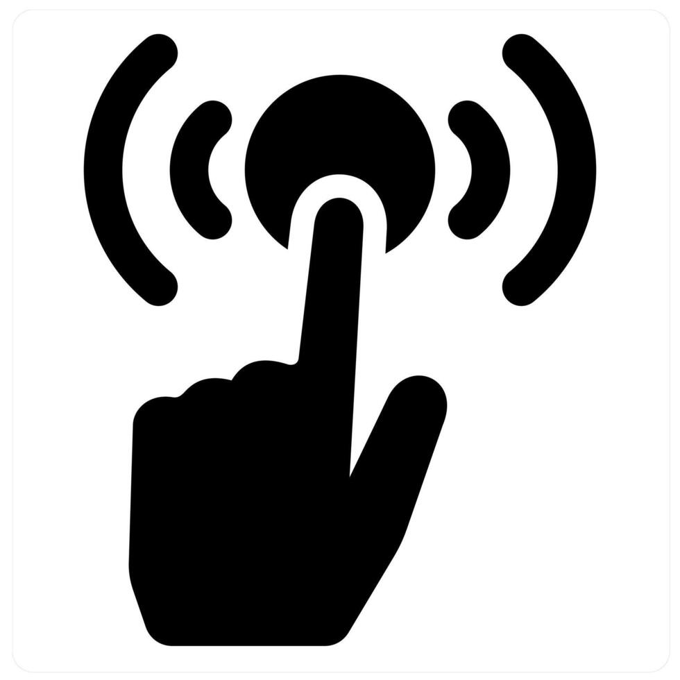 Button and finger icon concept in black filled color vector