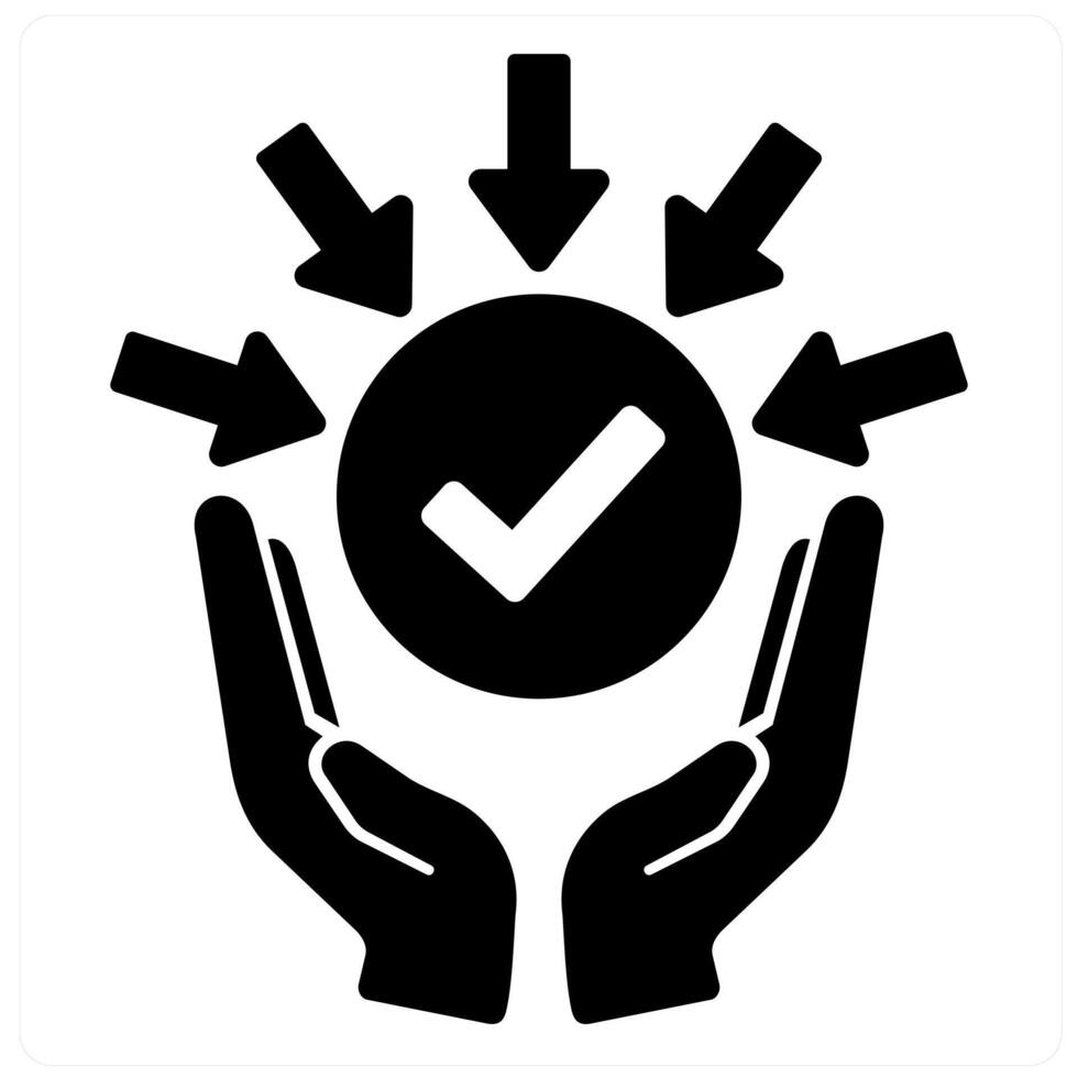 Collect and hand icon concept in black filled color vector