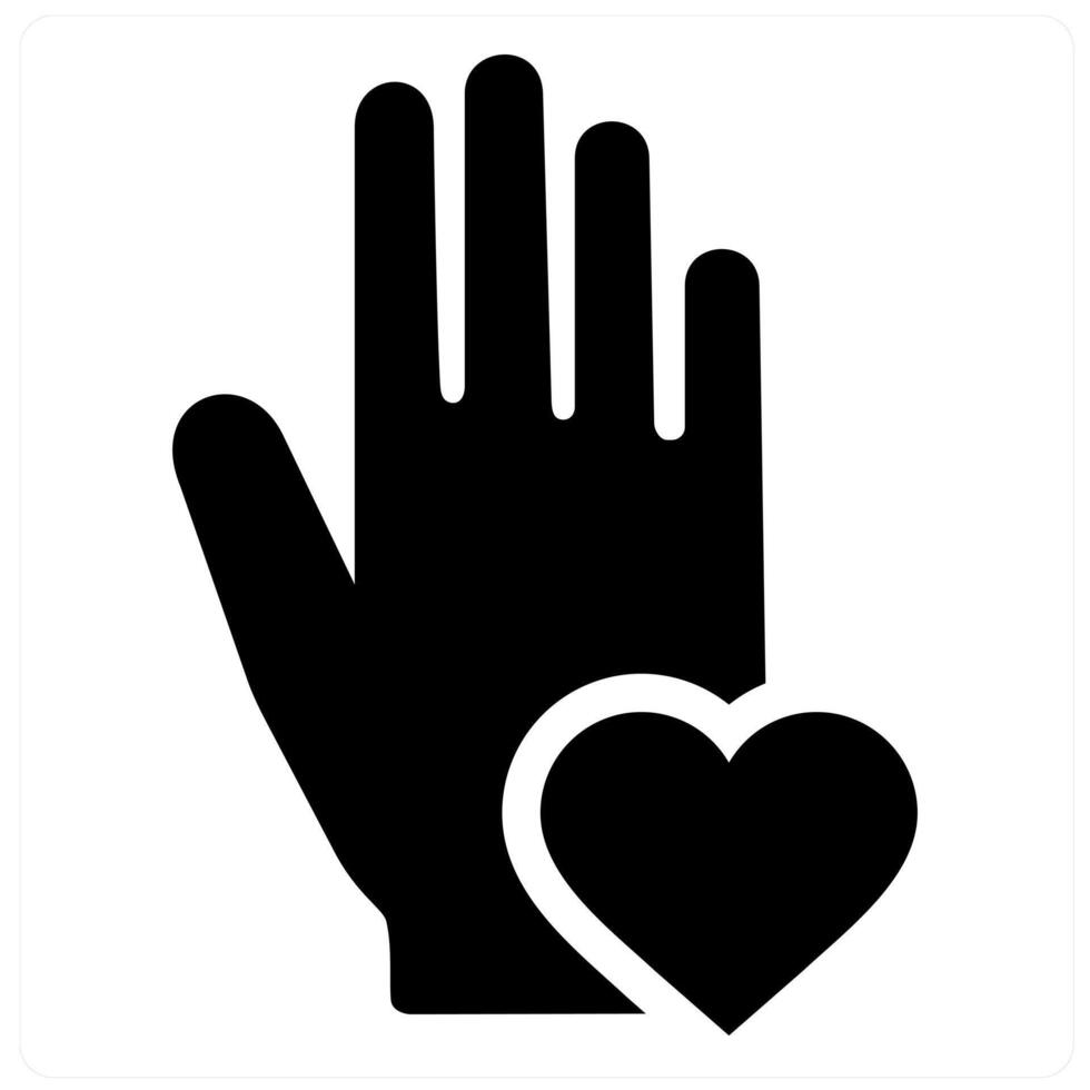 Pledge and heart icon concept in black filled color vector