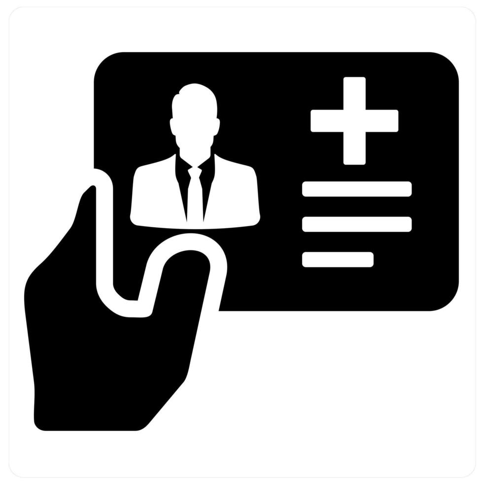 Health Card and card icon concept in black filled color vector